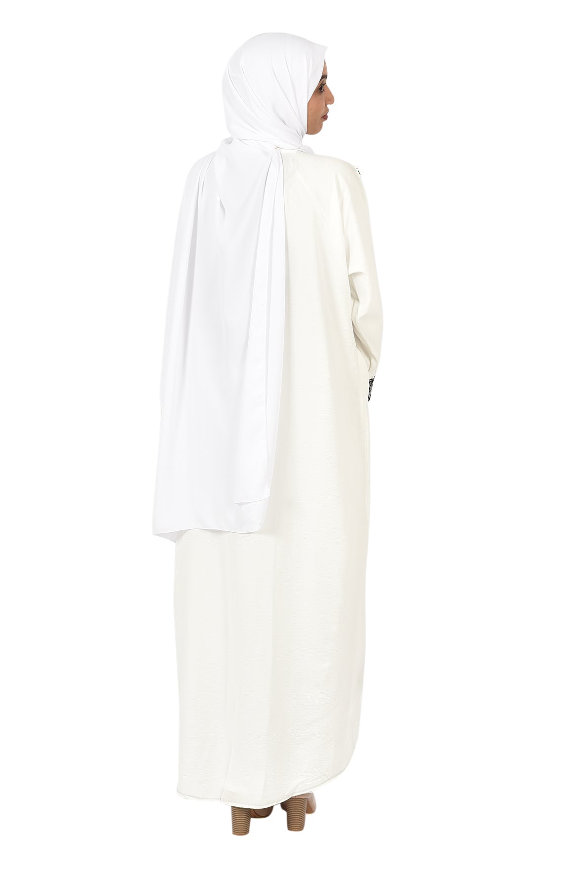 Elegant White Abaya with Black Embroidery - ladies abaya