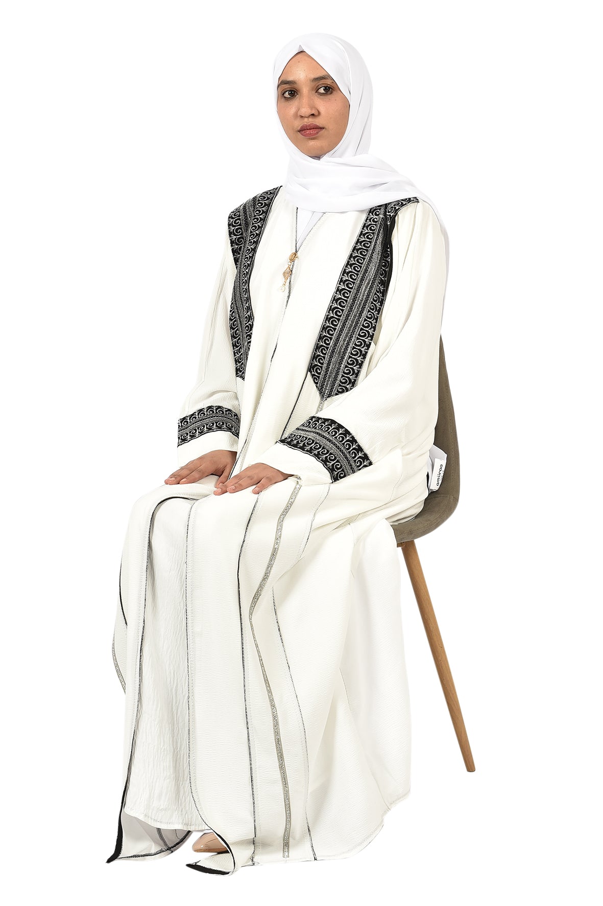 Elegant White Abaya with Black Embroidery - ladies abaya