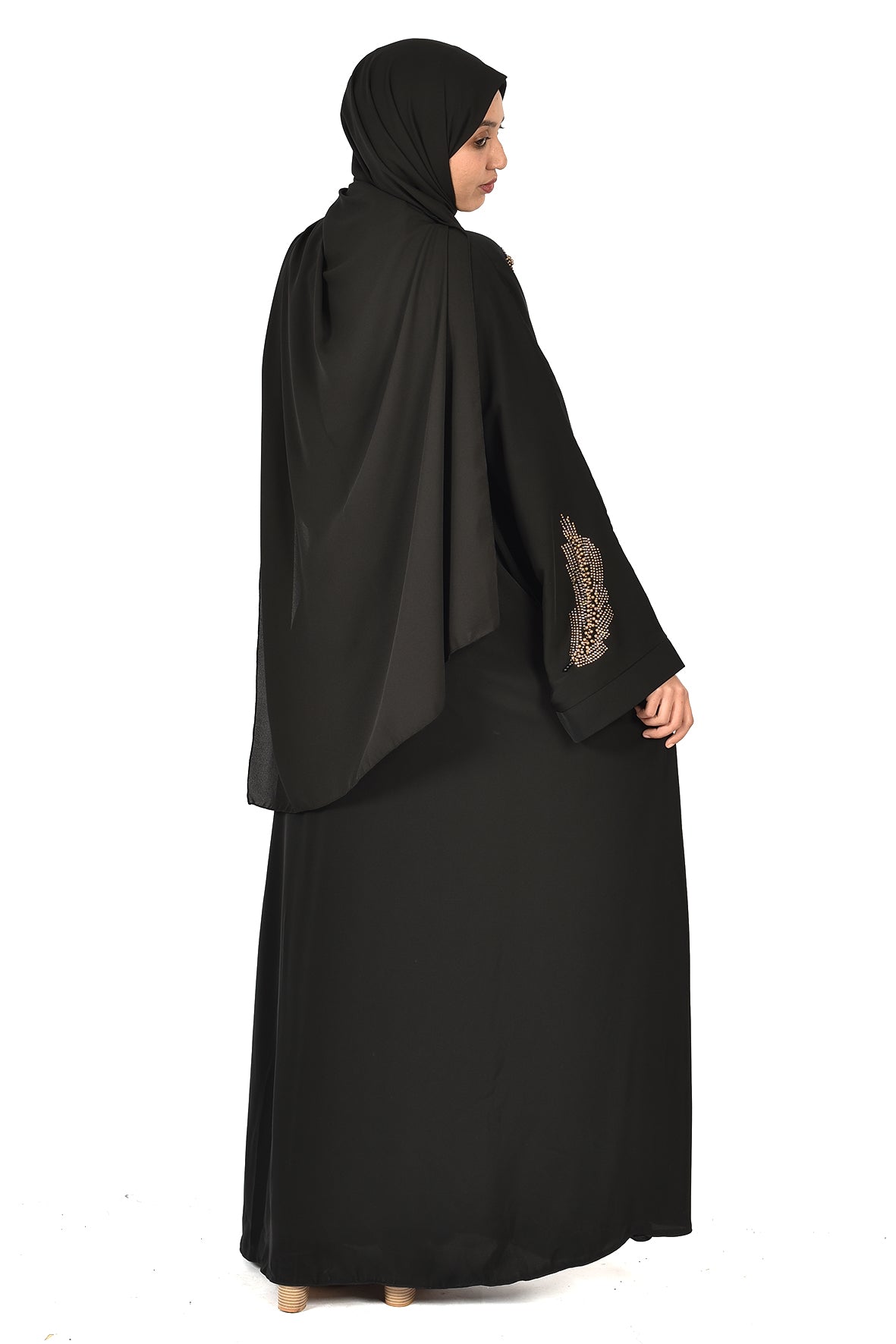 Black Abaya with Elegant Gold Feather Embroidery  _katalia