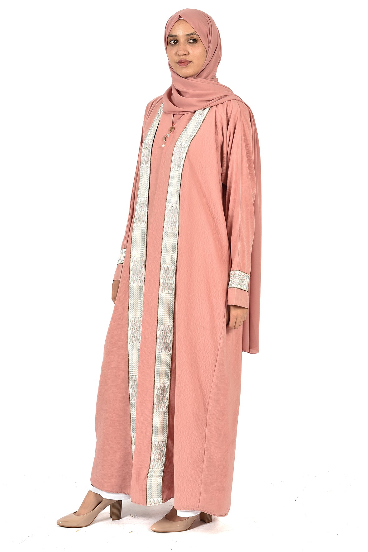 Light Pink Abaya with Soft Embroidered Trim  _ladies abaya