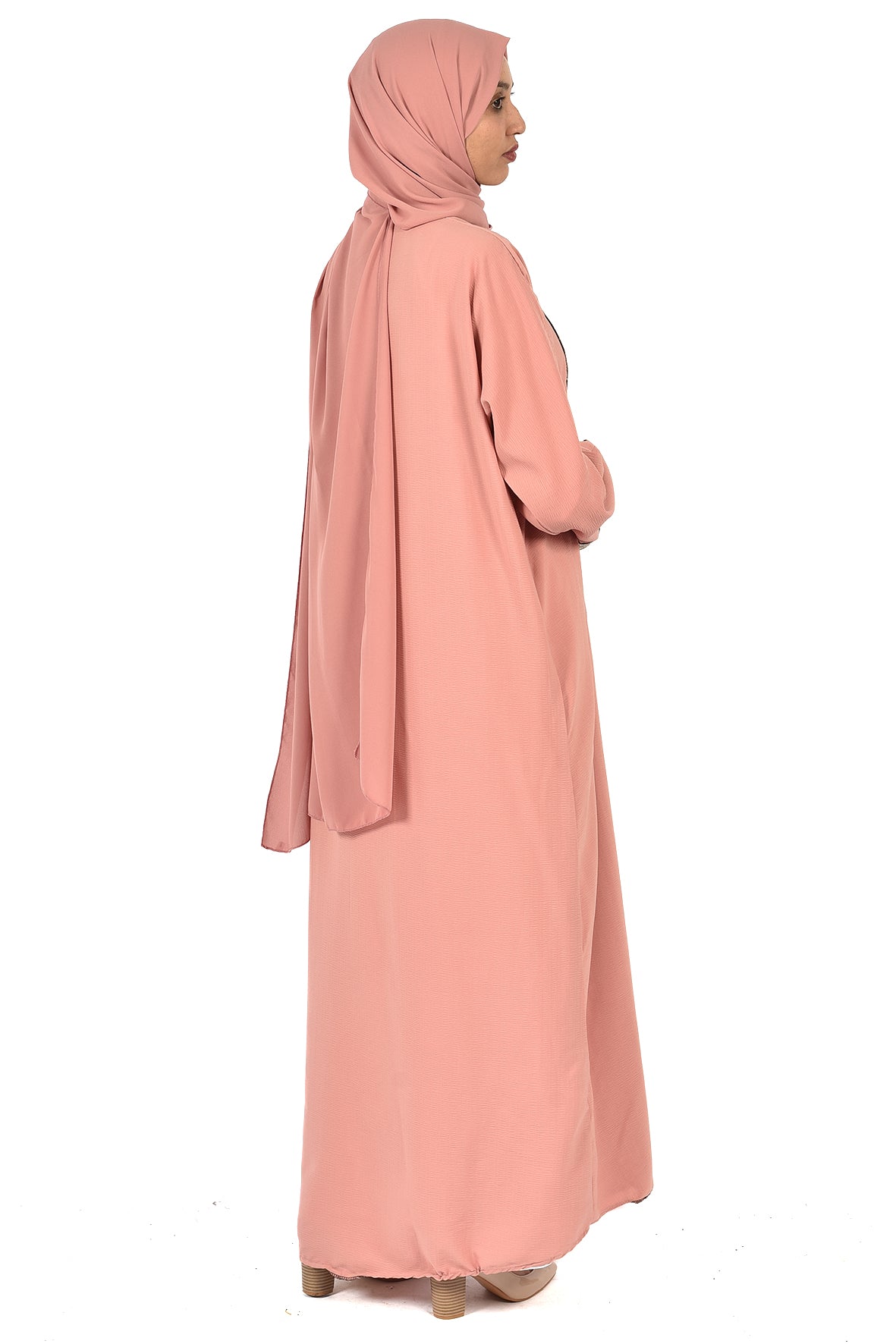 Light Pink Abaya with Soft Embroidered Trim  _ladies abaya