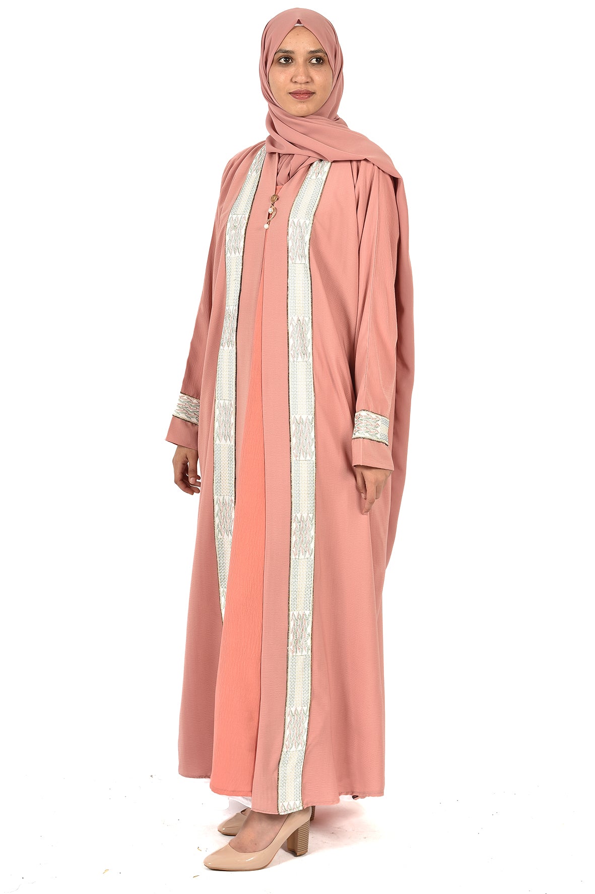 Light Pink Abaya with Soft Embroidered Trim  _ladies abaya