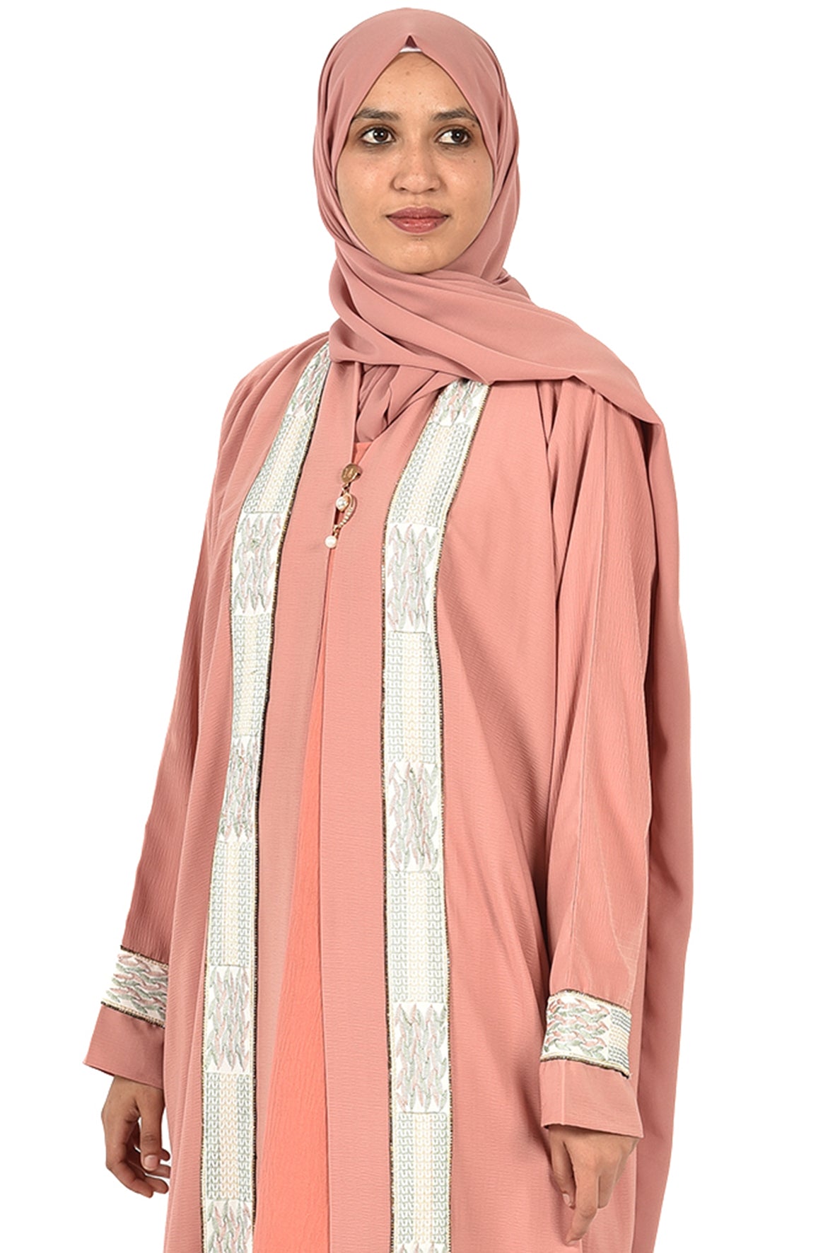 Light Pink Abaya with Soft Embroidered Trim  _ladies abaya