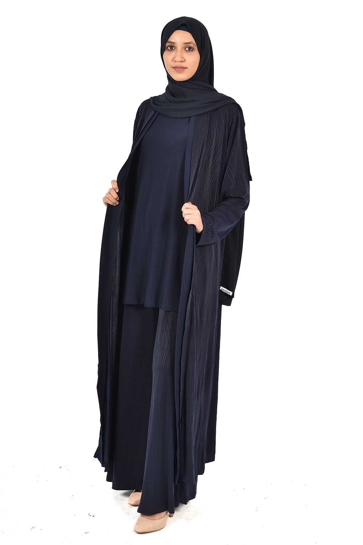 Women's 3-Piece Loose Abaya Set – Elegant Design in Dark Navy Blue (ladies abaya)