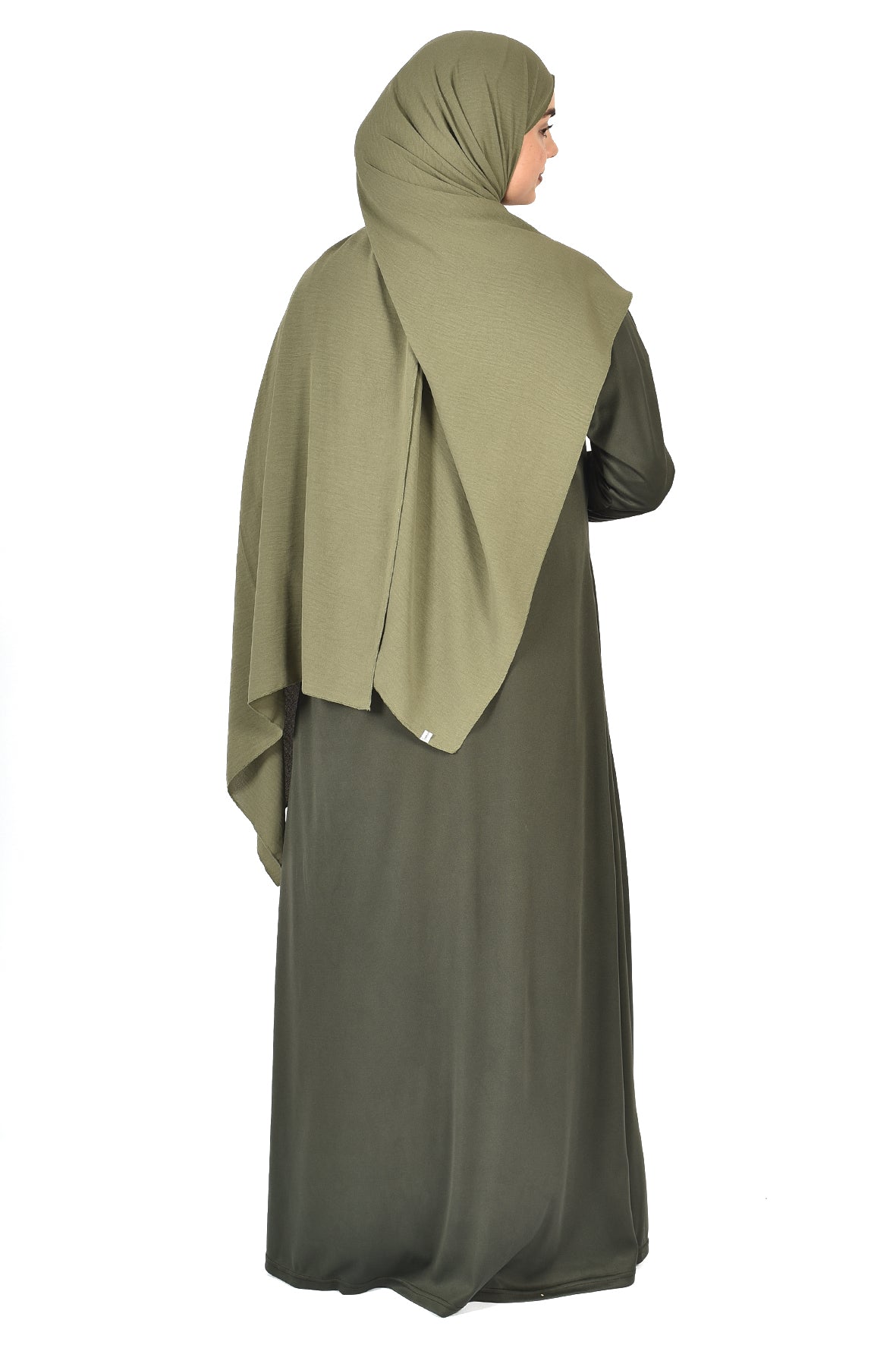 Elegant Islamic Satin Abaya in Olive Green ( ladies aline trilobal )