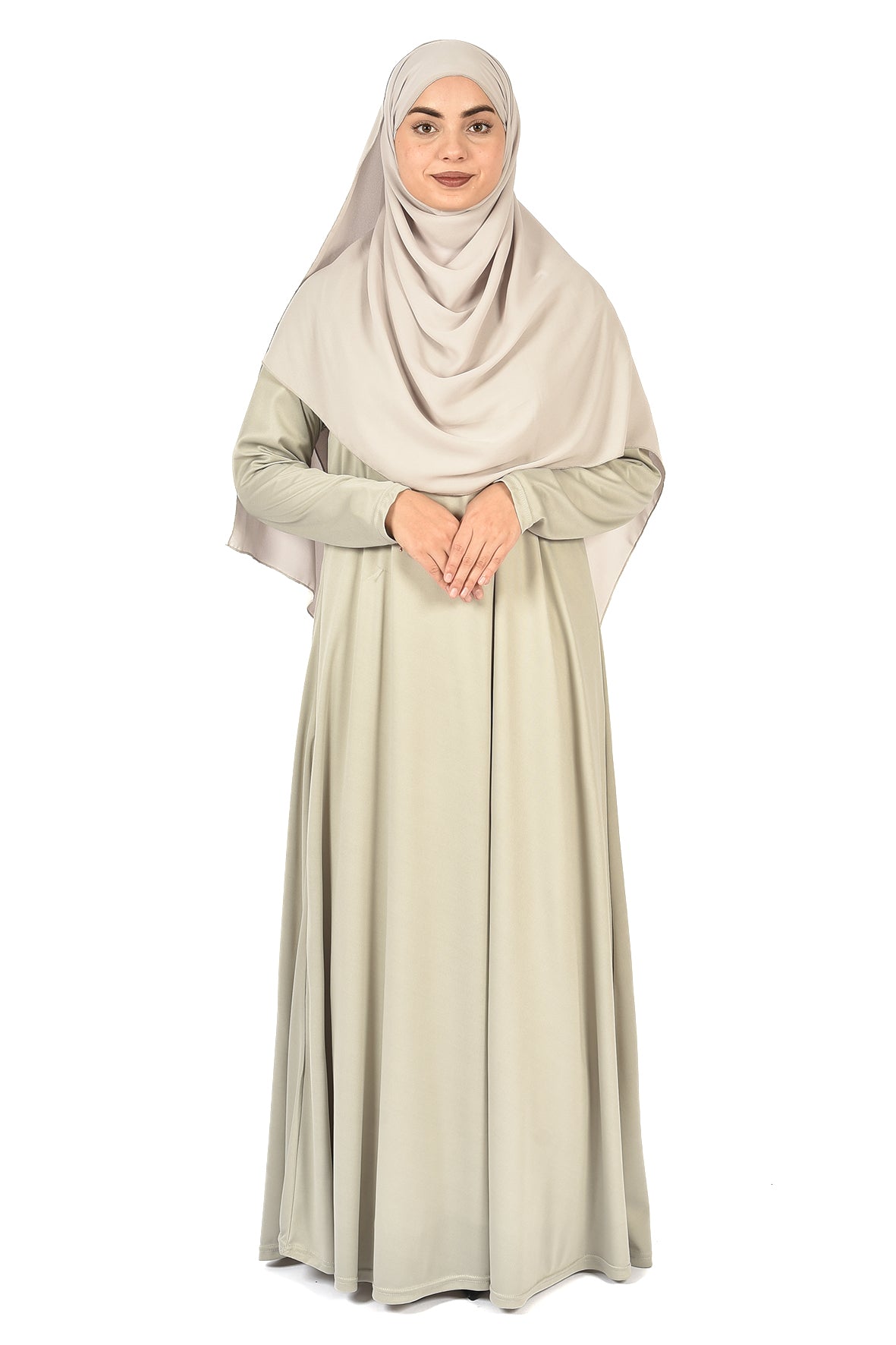Elegant Islamic Satin Abaya in Light Grey (ladies aline trilobal)