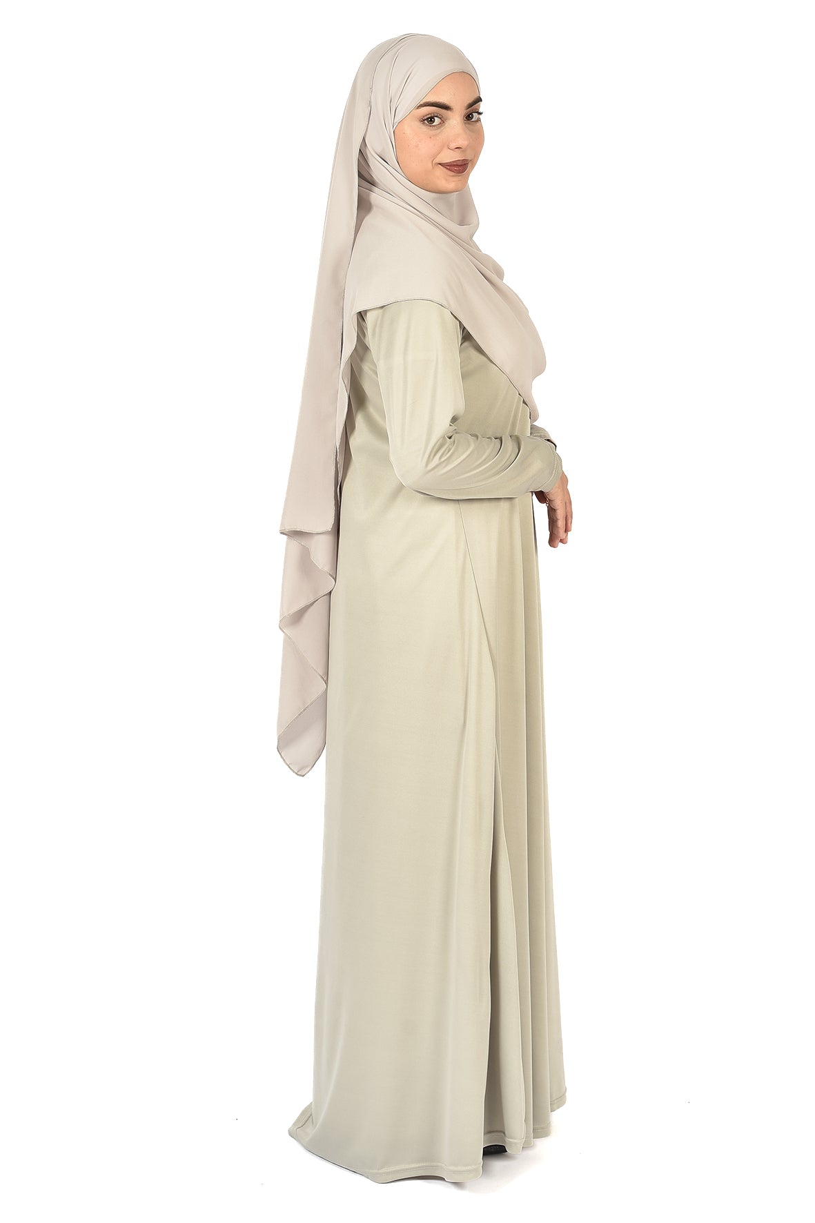 Elegant Islamic Satin Abaya in Light Grey (ladies aline trilobal)