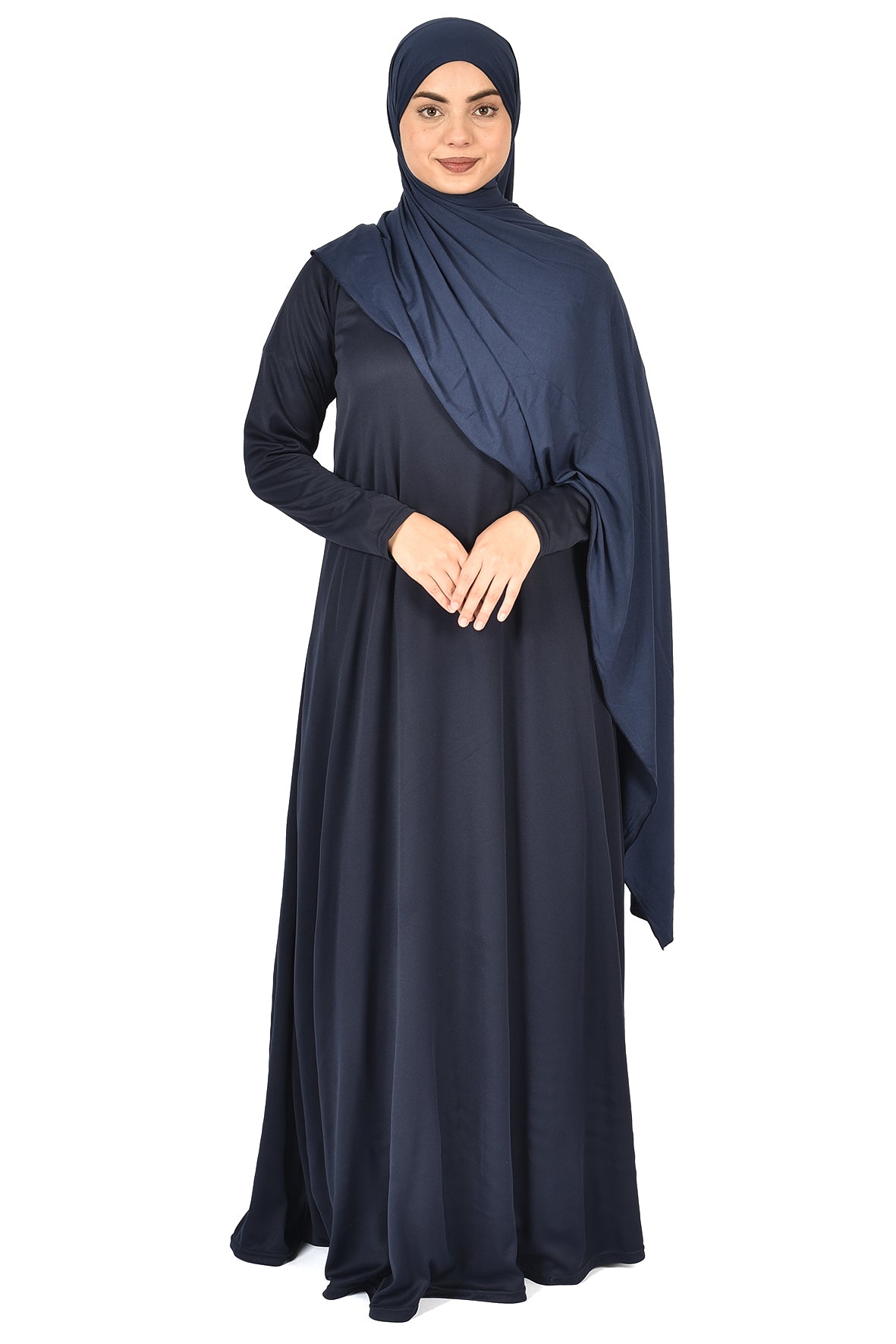 Elegant Navy Blue Abaya – Flowing Cut & Subtle Sophistication ( ladies aline trilobal )
