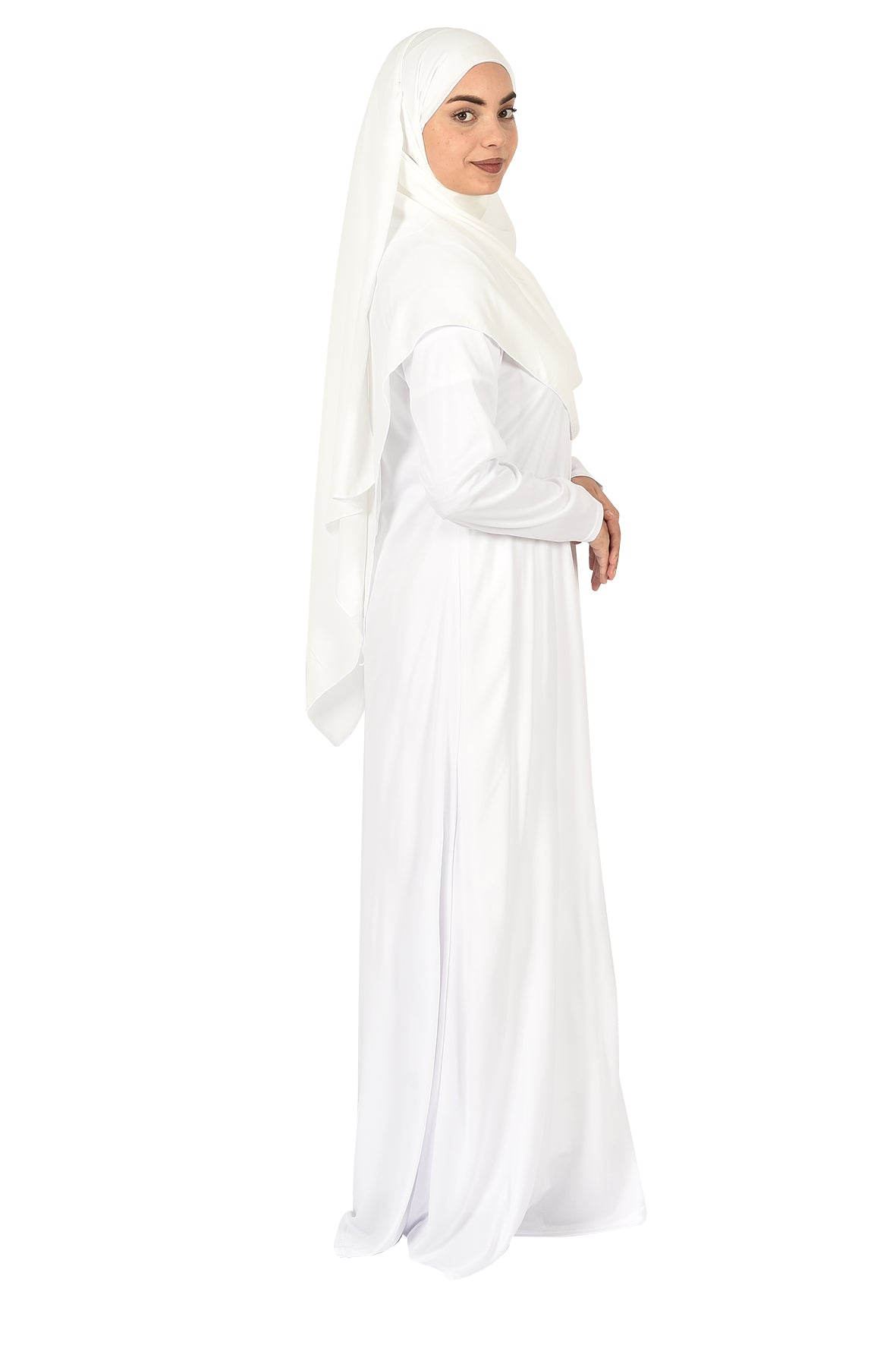 Luxury White Abaya – Timeless Elegance & Flowy Design ( ladies aline trilobal )