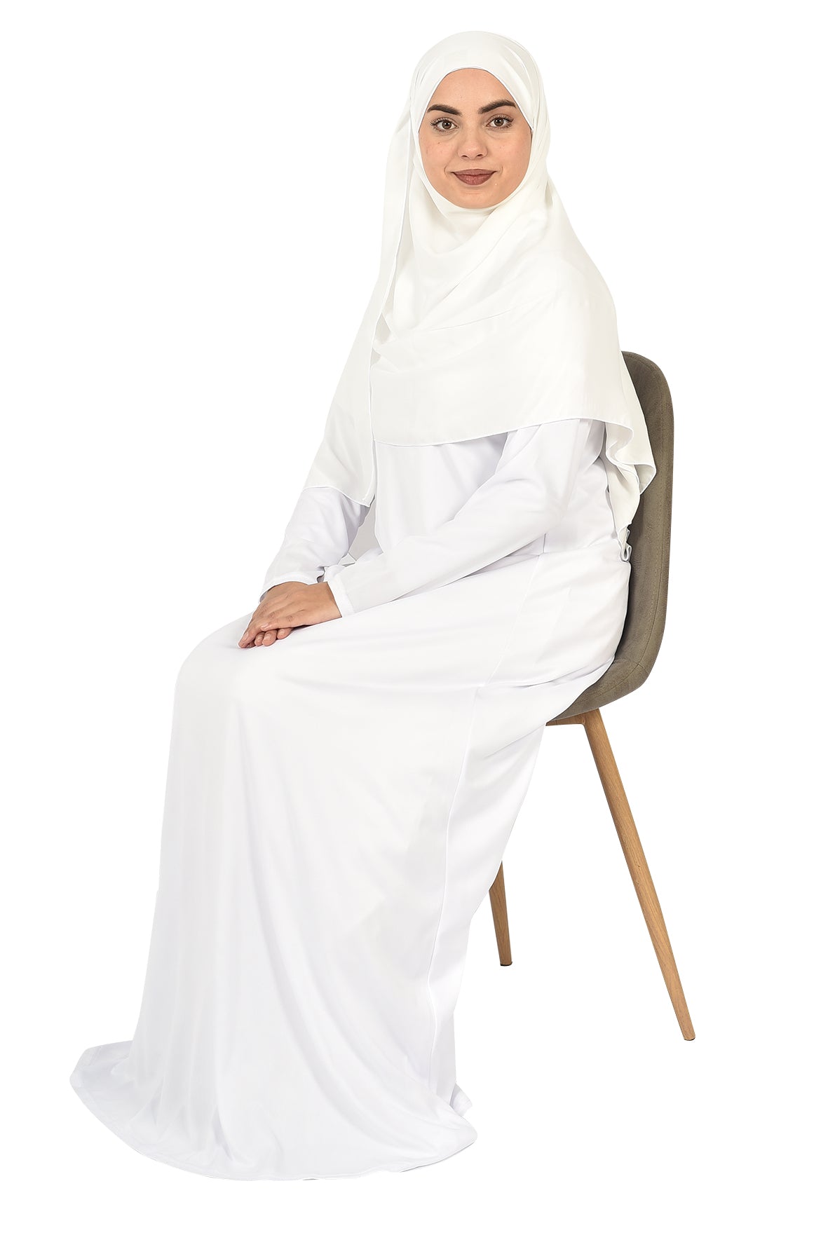 Luxury White Abaya – Timeless Elegance & Flowy Design ( ladies aline trilobal )