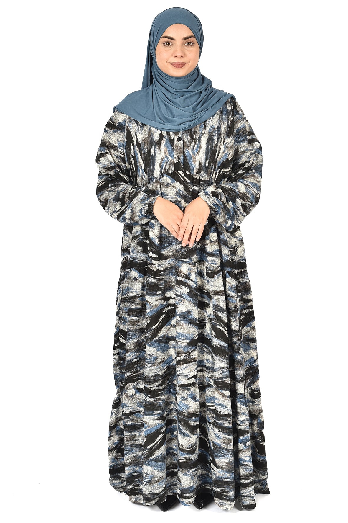 Art-Inspired Printed Abaya – Bold & Elegant Design ( guz dress )