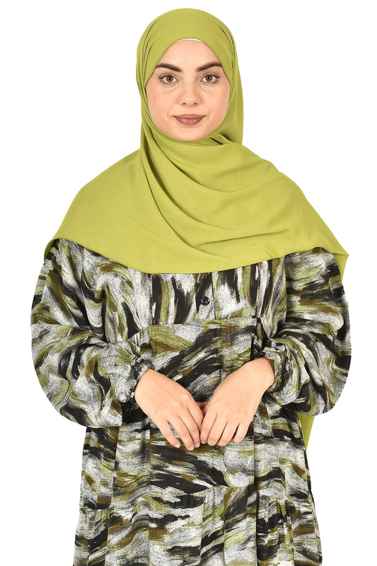 Artistic Printed Abaya in Earthy Green Tones ( guz dress )