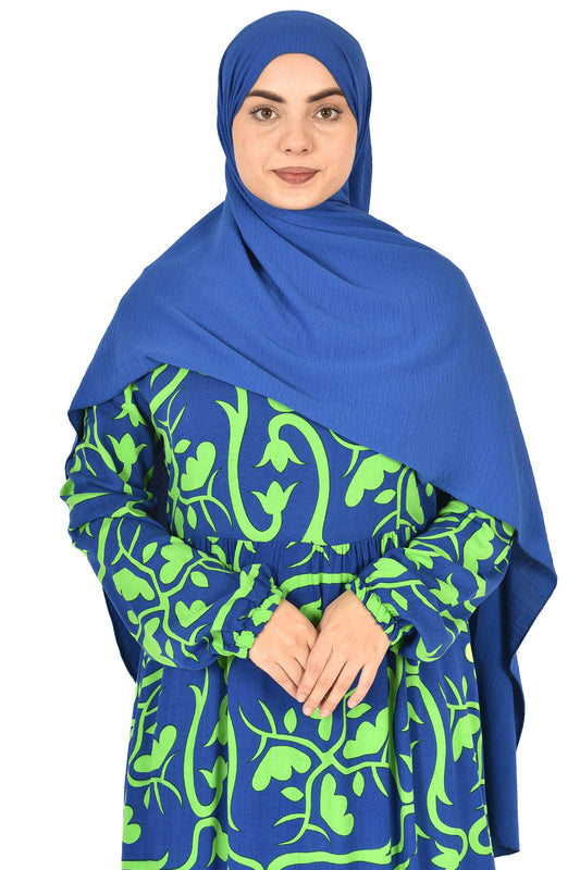 Modern Botanical Printed Abaya – Royal Blue & Vibrant Green ( guz dress )