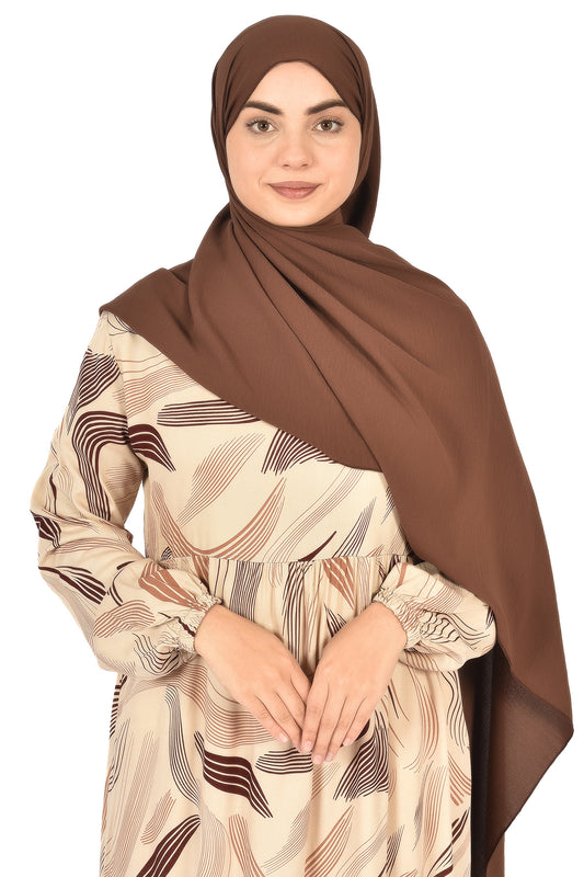 Soft Feather Print Abaya – Beige with Cocoa Accents ( guz dress )