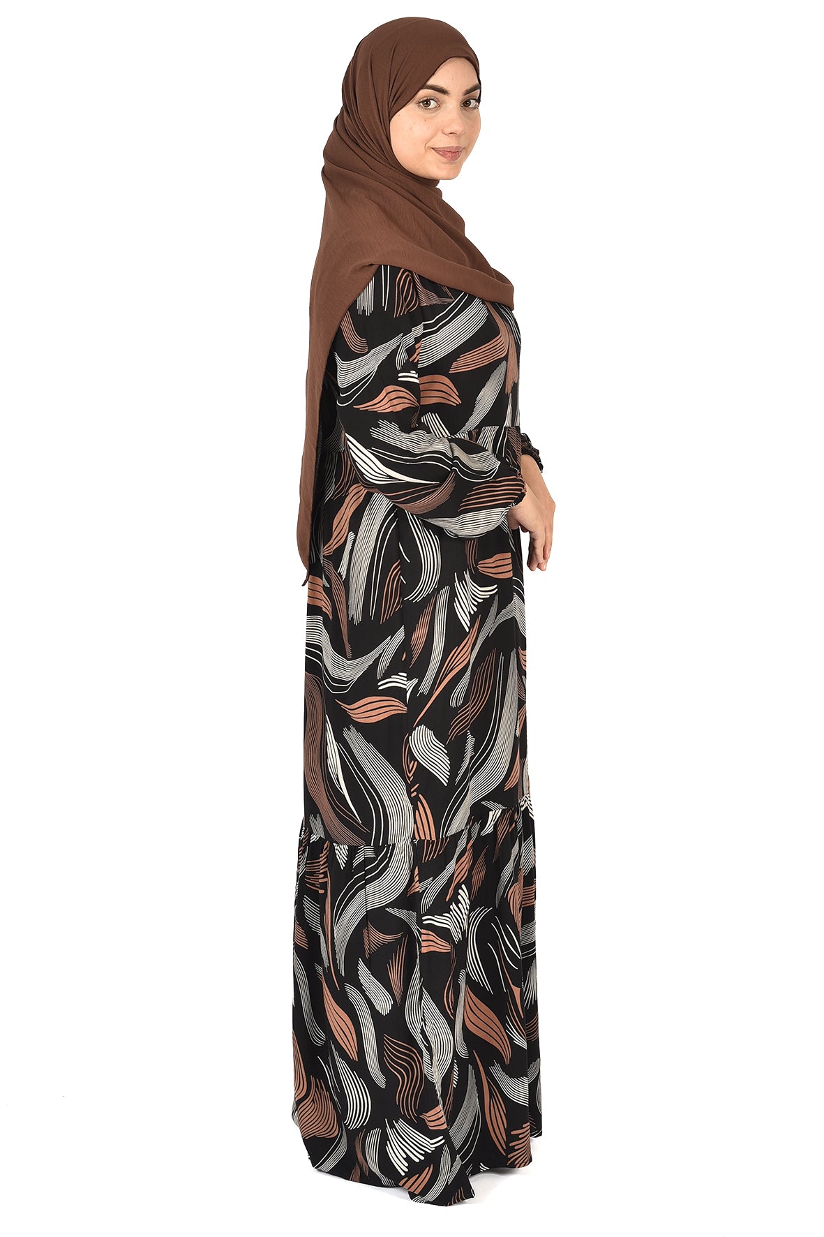 Flowing Pattern Abaya – Earth Tone Elegance ( guz dress )
