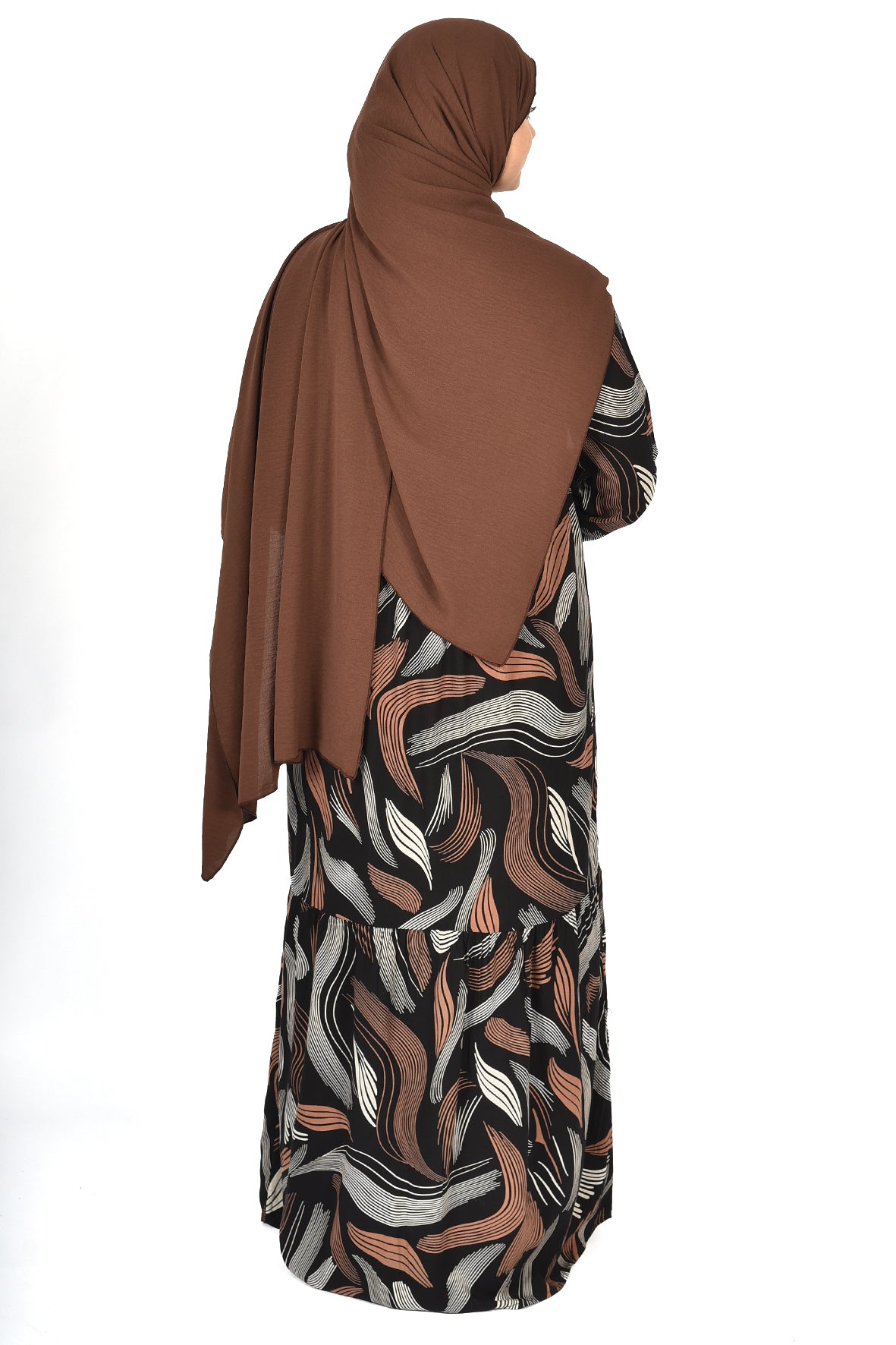 Flowing Pattern Abaya – Earth Tone Elegance ( guz dress )