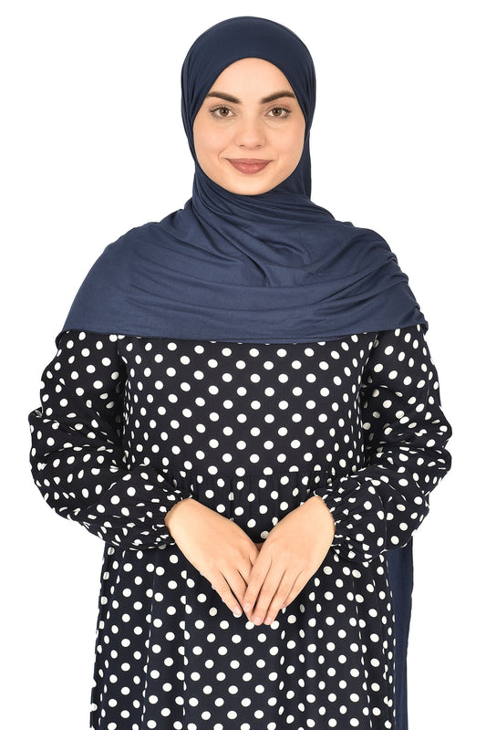 Classic Polka Dot Abaya – Subtle Elegance in Navy Blue ( guz dress )