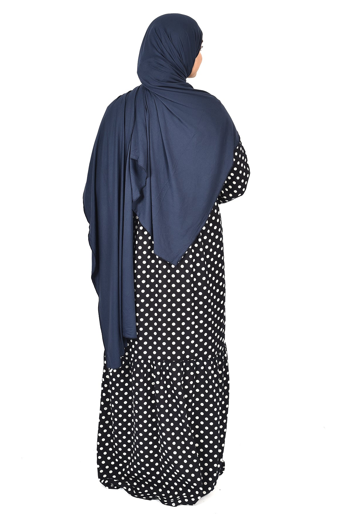 Classic Polka Dot Abaya – Subtle Elegance in Navy Blue ( guz dress )