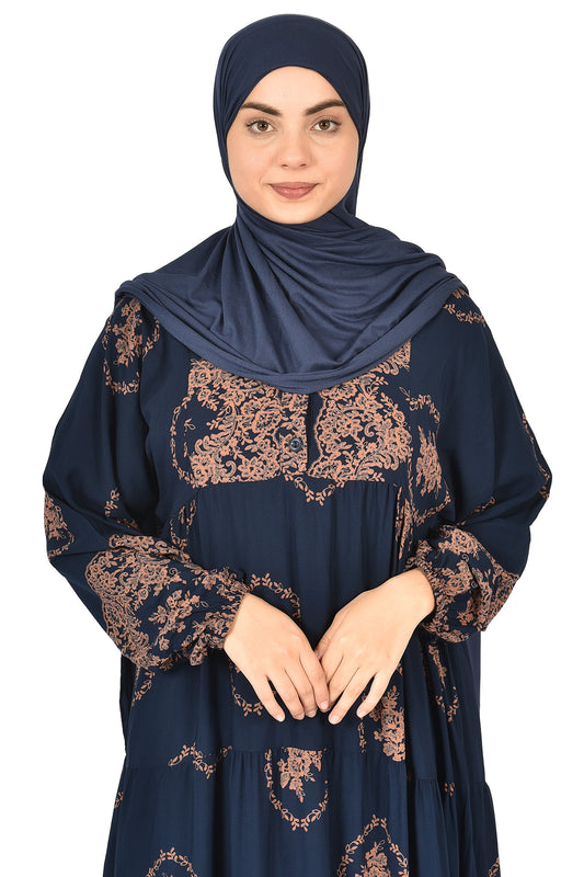 Royal Navy Abaya with Traditional Golden Print( guz dress )