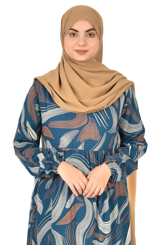 Turquoise Abaya with Abstract Wave Pattern – Modern & Elegant Touch ( guz dress )