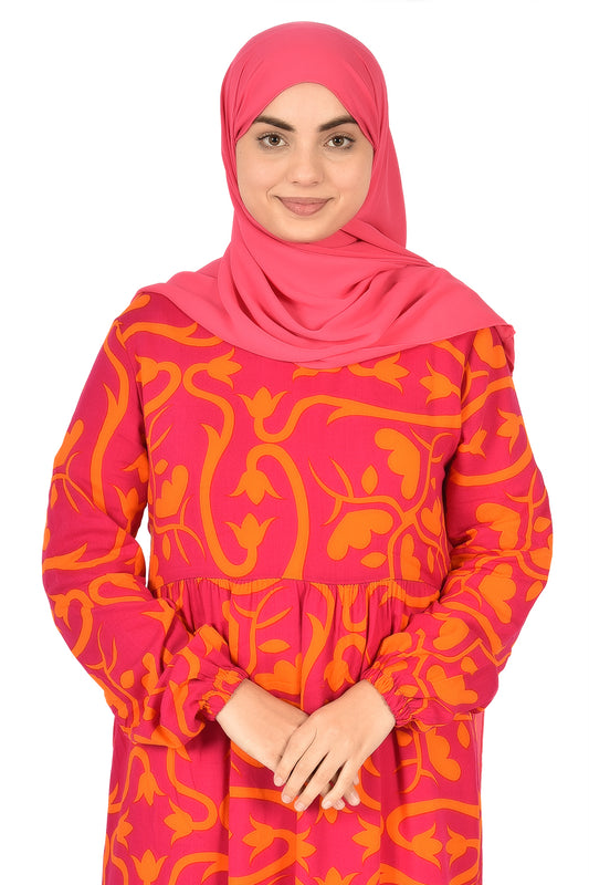 Pink Abaya with Orange Pattern ( guz dress )