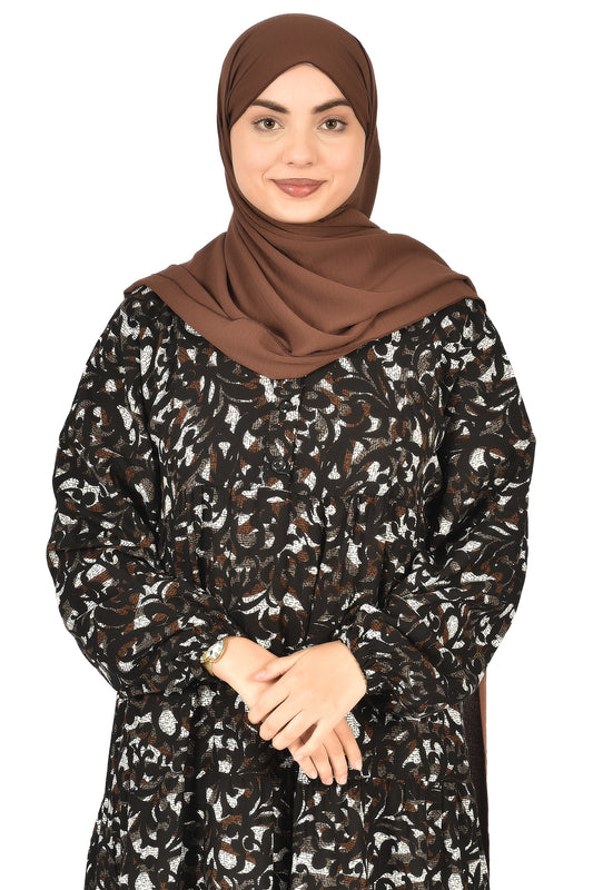 Black Abaya with Intricate Leaf Print – Subtle Sophistication ( GUZ DRESS )