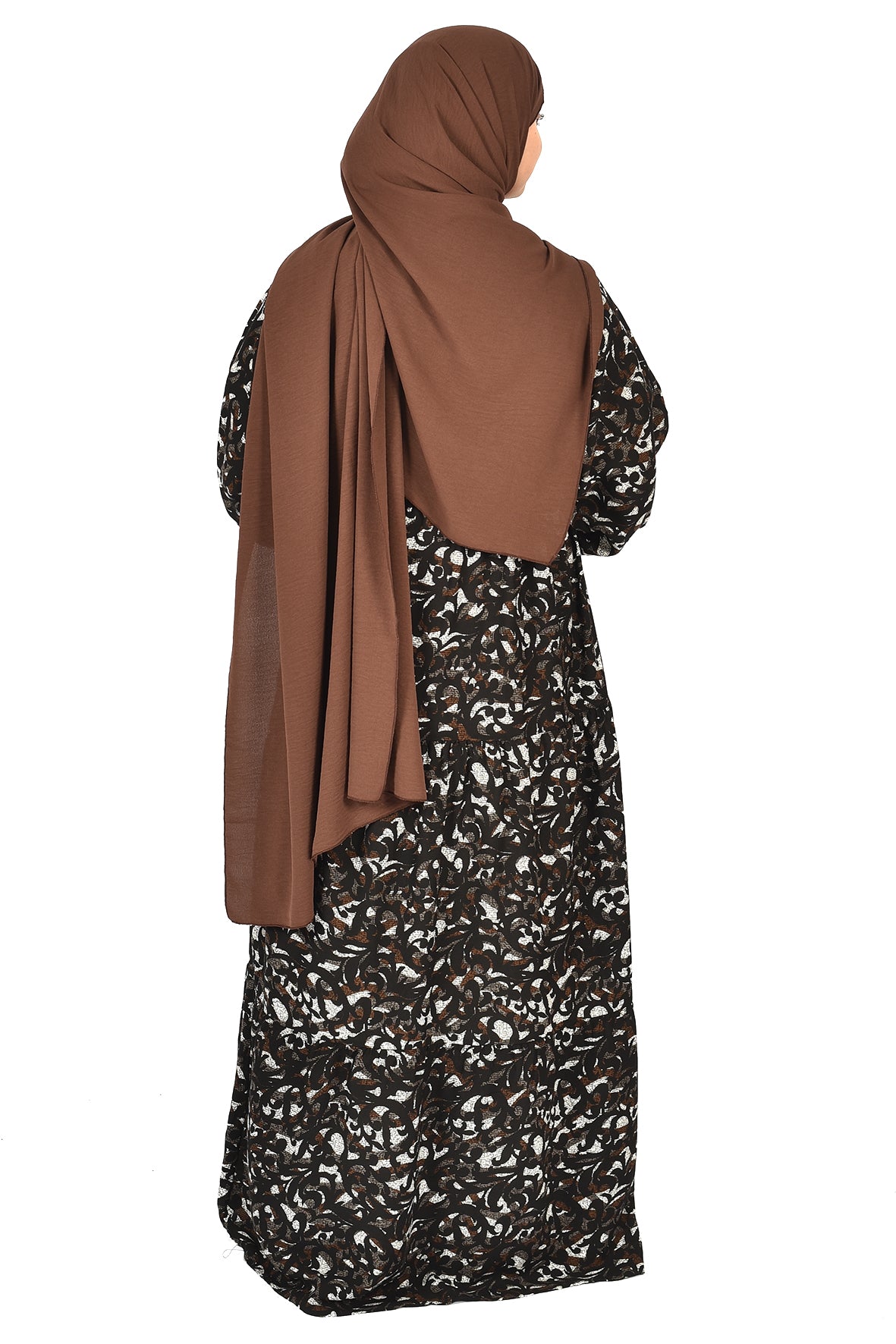 Black Abaya with Intricate Leaf Print – Subtle Sophistication ( GUZ DRESS )