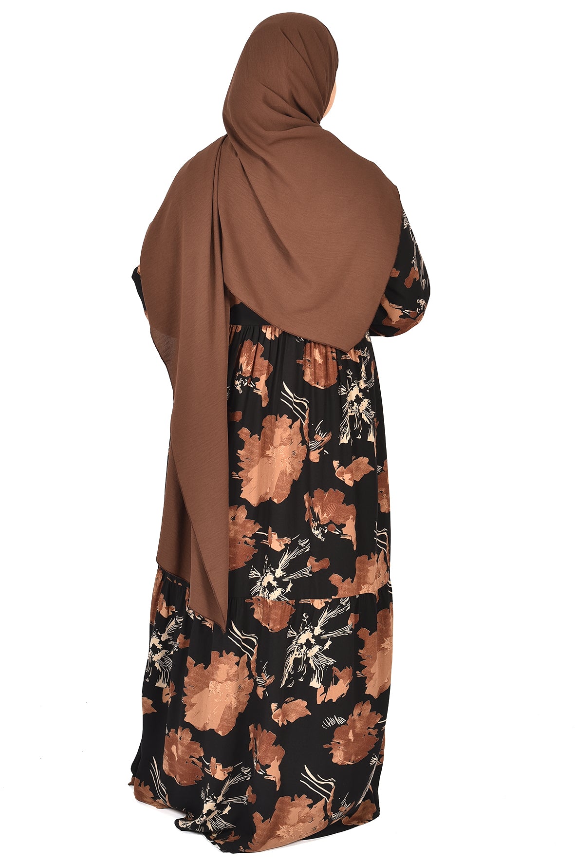 Black Floral Abaya with Earthy Tones – Classic Meets Contemporary ( guz dress )