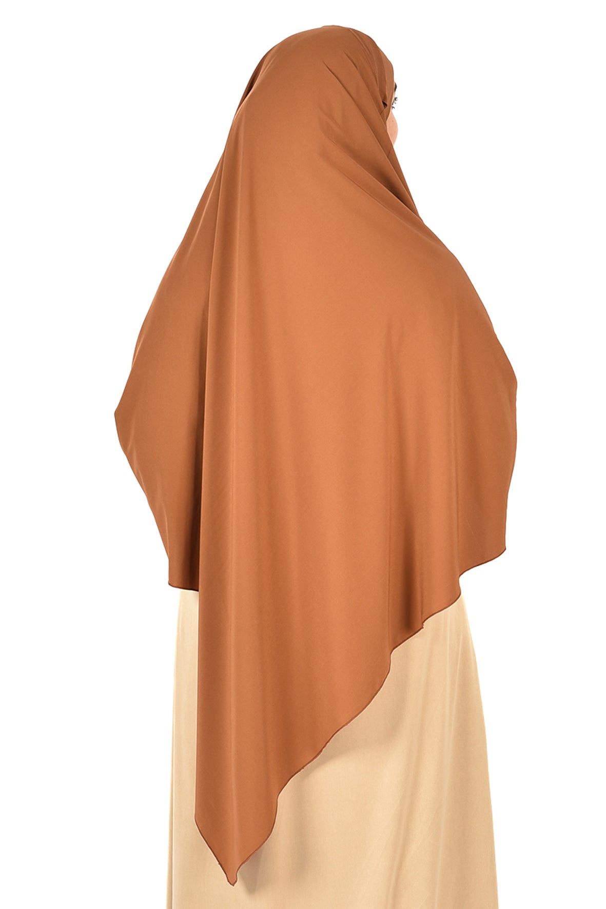 Elegant Women’s Khimar – Copper Brown, Soft Crepe Fabric