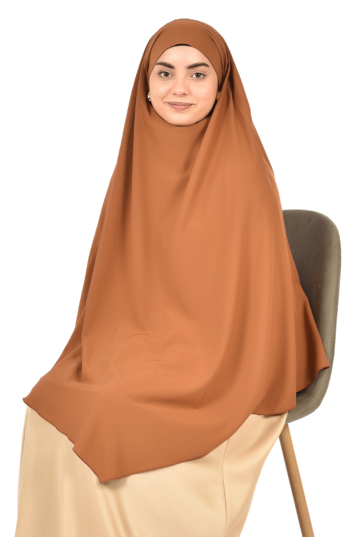 Elegant Women’s Khimar – Copper Brown, Soft Crepe Fabric