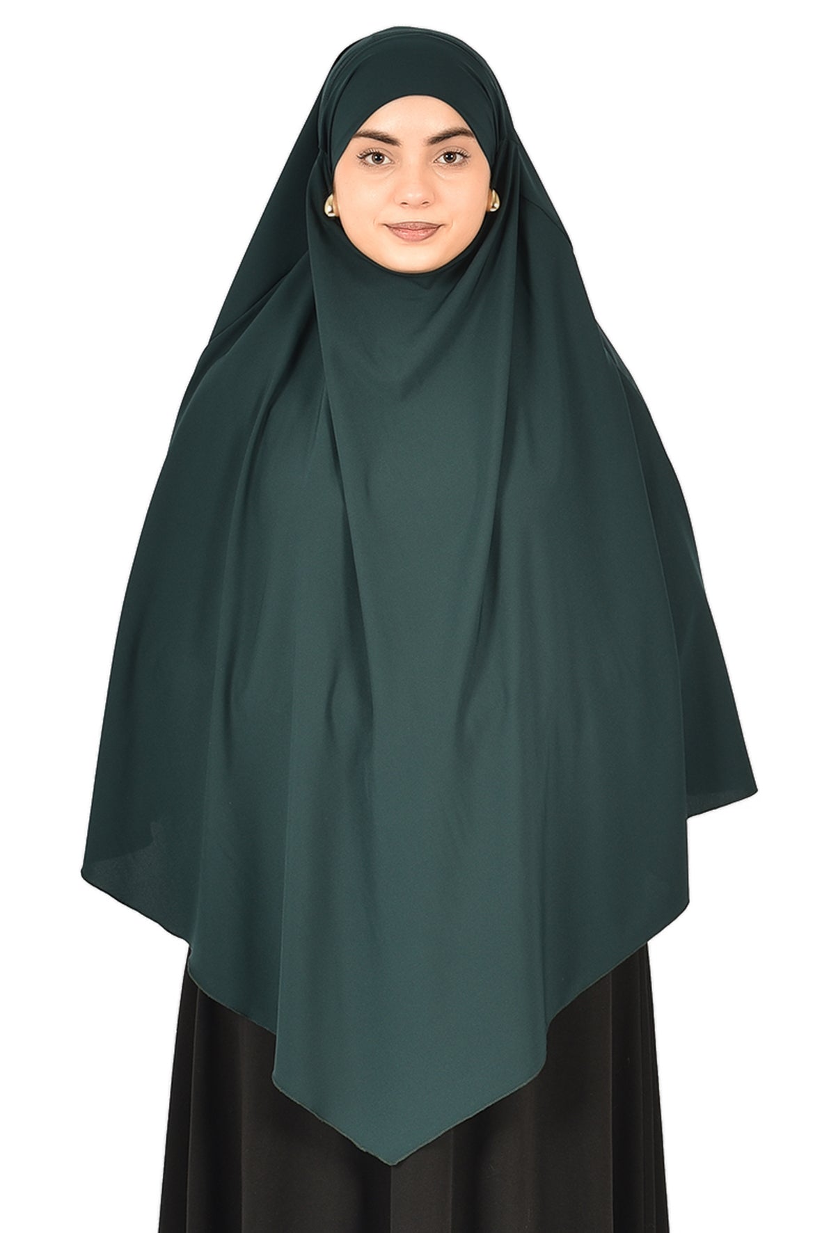 Elegant Women’s Khimar – Dark Olive Green, Soft Crepe Fabric