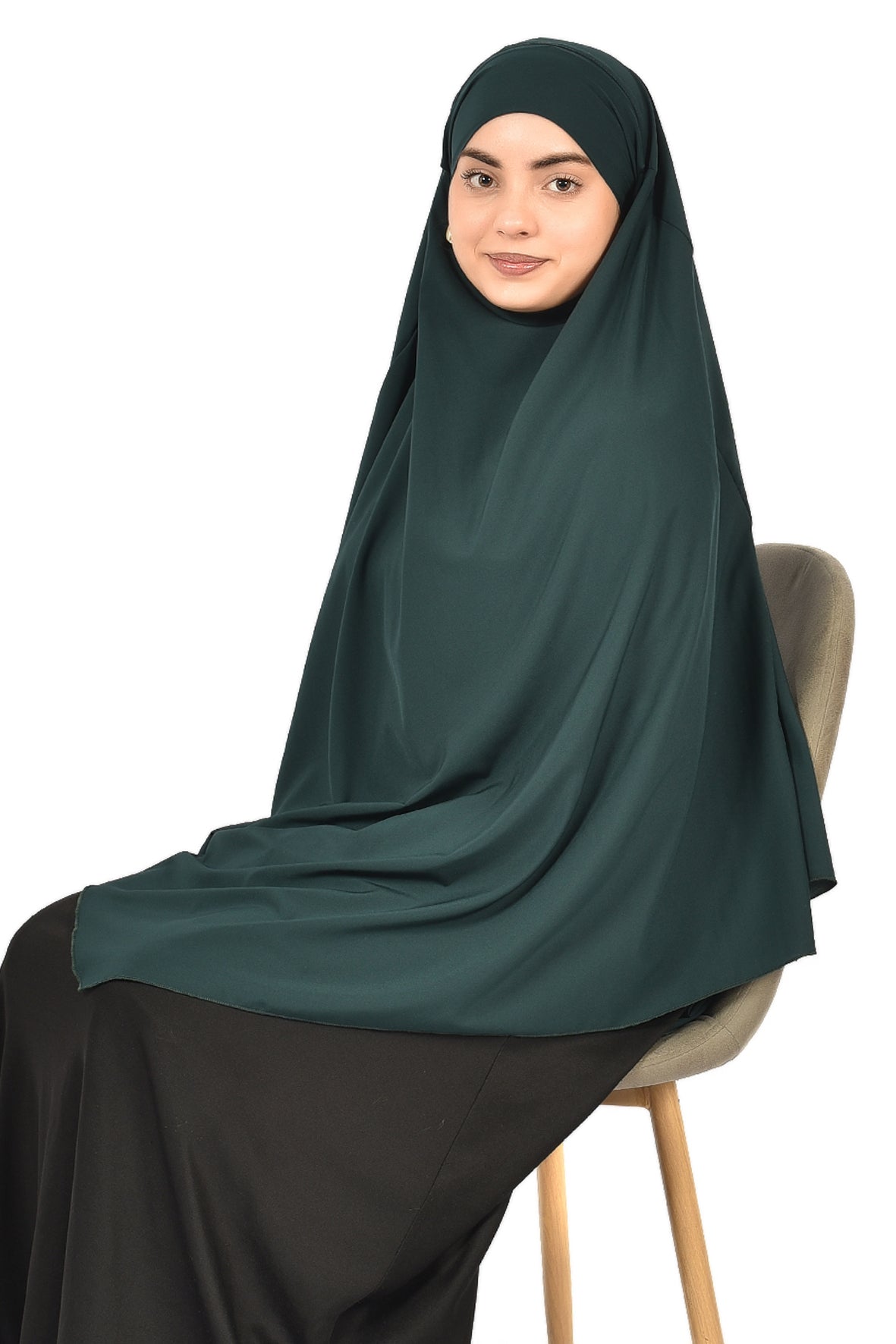 Elegant Women’s Khimar – Dark Olive Green, Soft Crepe Fabric