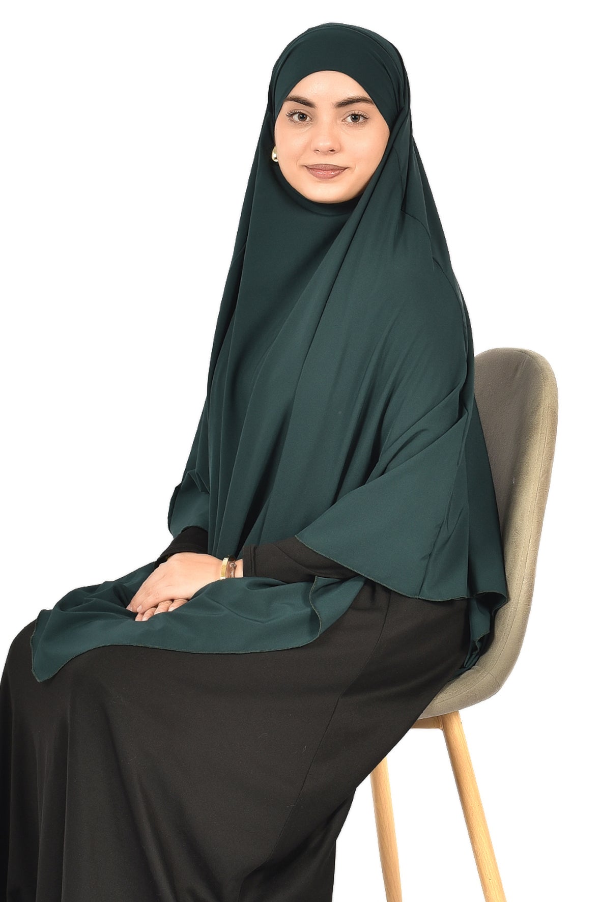 Elegant Women’s Khimar – Dark Olive Green, Soft Crepe Fabric