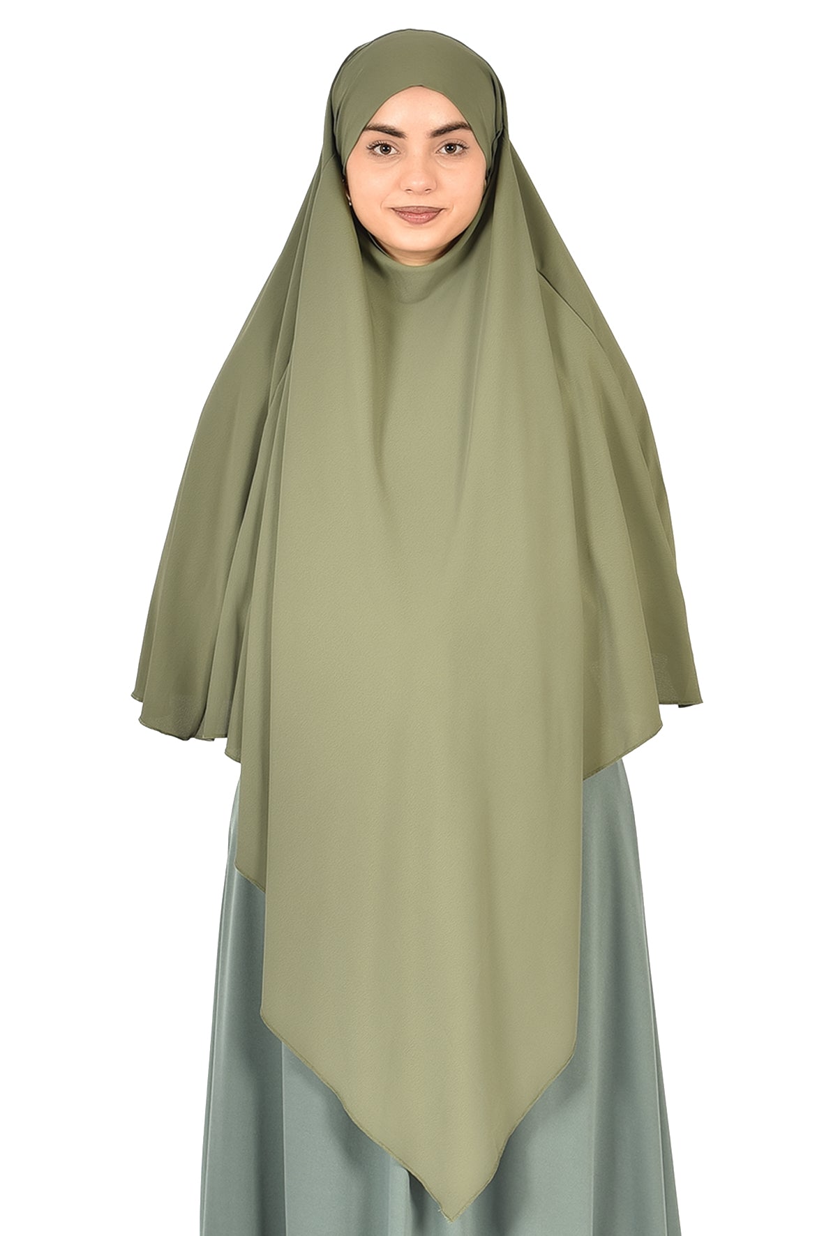 Elegant Women’s Khimar – Light Olive Green, Soft Crepe Fabric