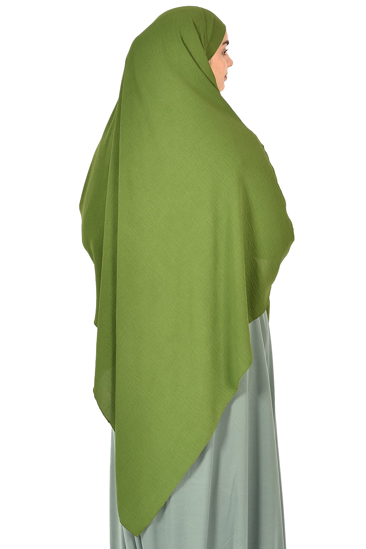 Elegant Women’s Khimar – Fresh Grass Green, Soft Crepe Fabric