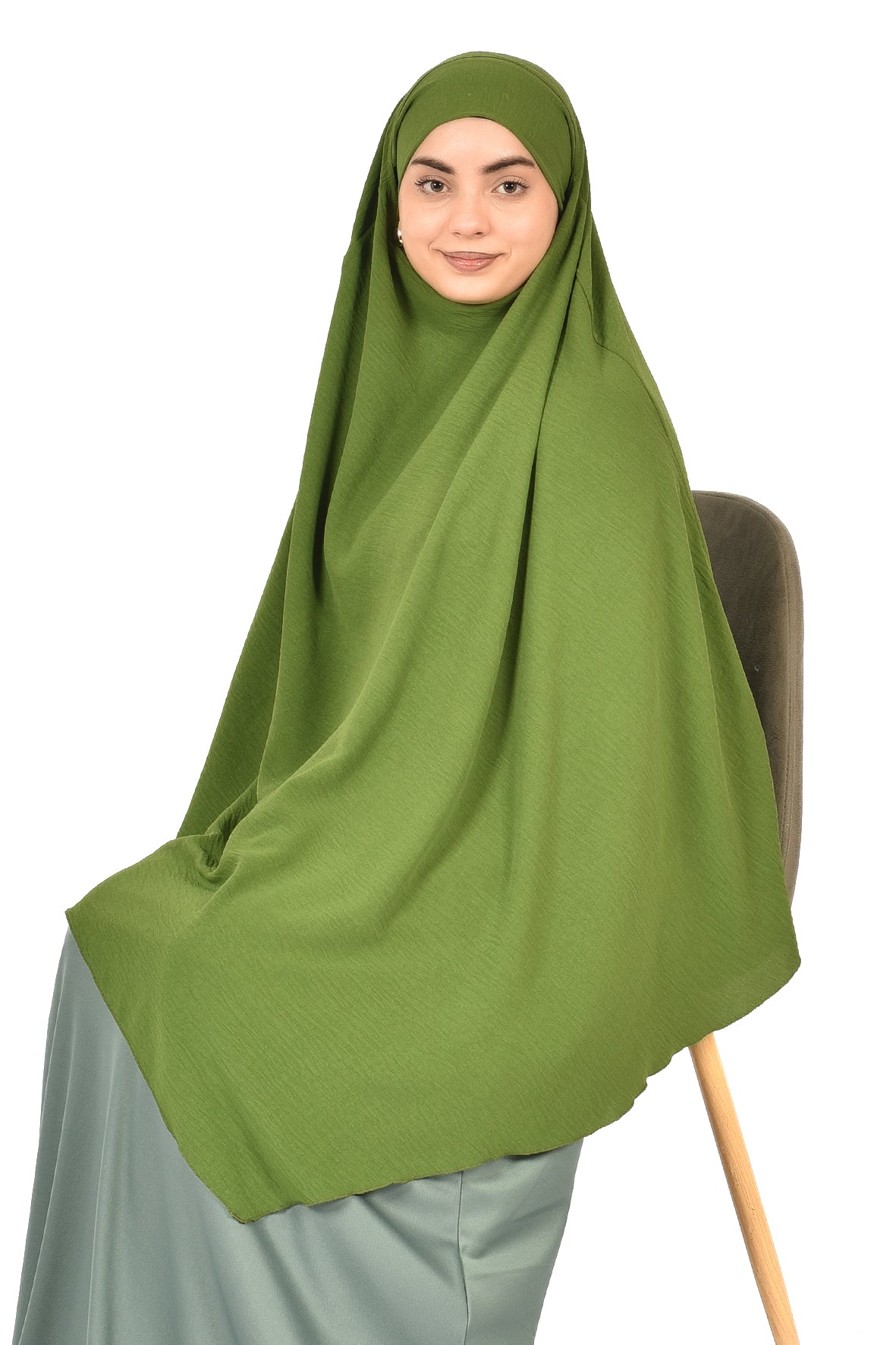 Elegant Women’s Khimar – Fresh Grass Green, Soft Crepe Fabric