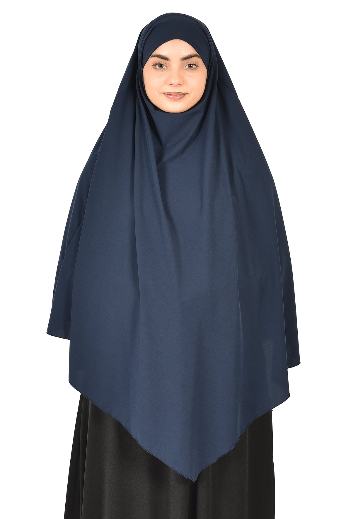 Elegant Women’s Khimar – Dark Navy Blue, Soft Crepe Fabric