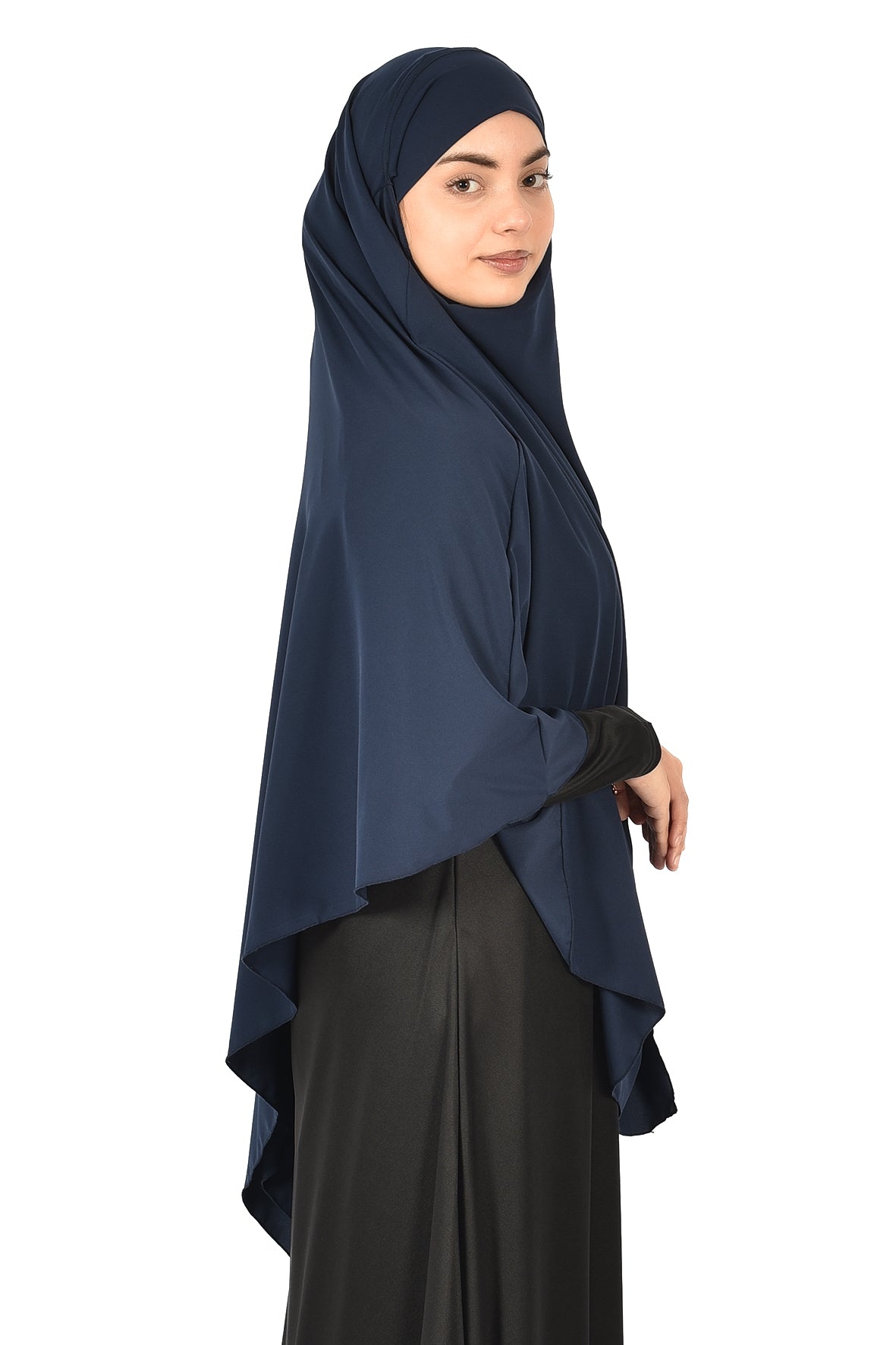 Elegant Women’s Khimar – Dark Navy Blue, Soft Crepe Fabric
