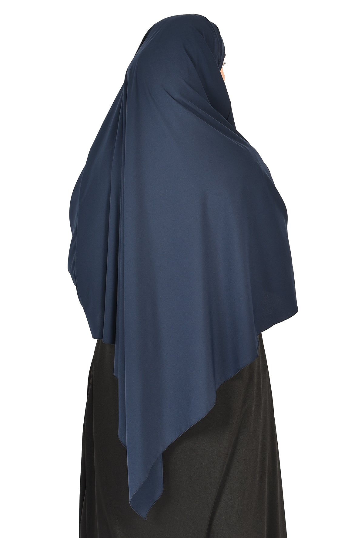 Elegant Women’s Khimar – Dark Navy Blue, Soft Crepe Fabric