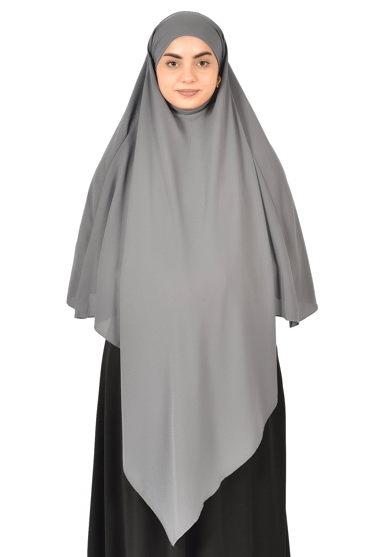 Elegant Women’s Khimar – Dark Gray, Lightweight Crepe Fabric