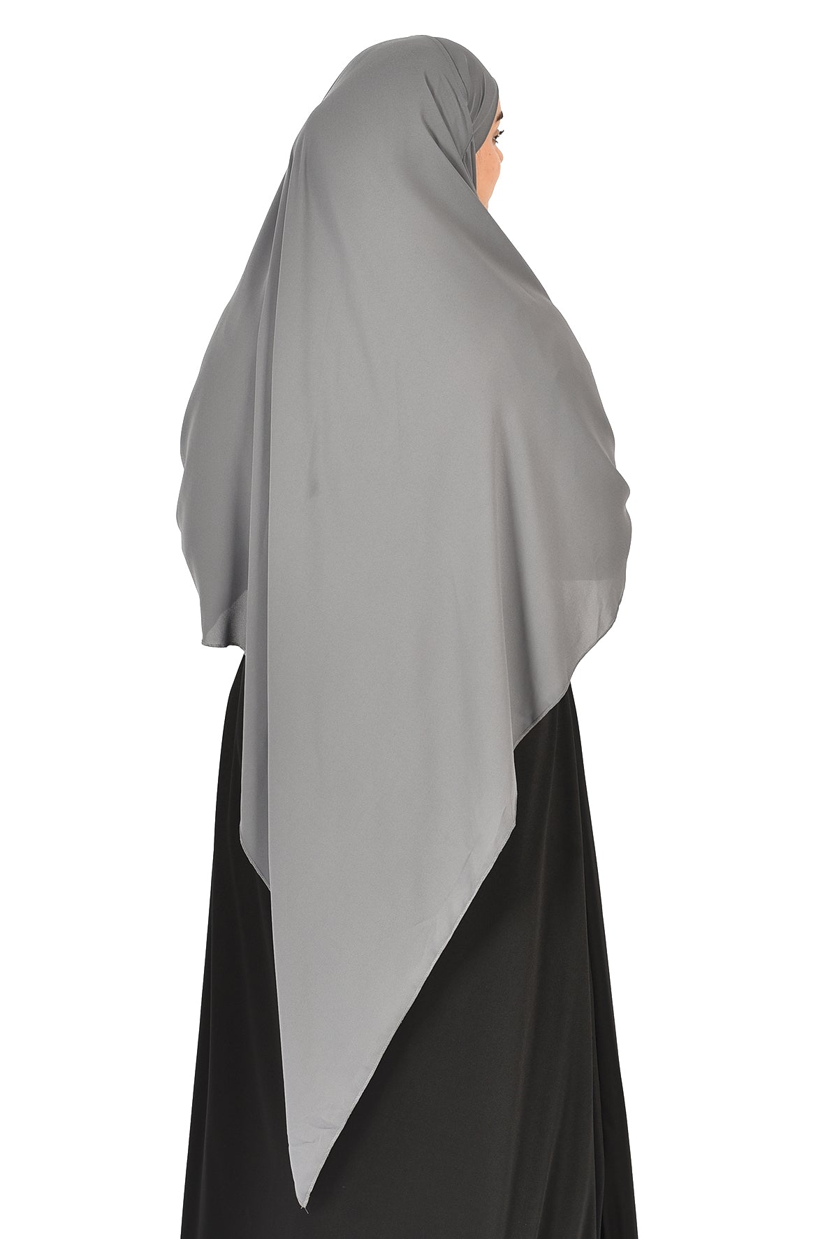 Elegant Women’s Khimar – Dark Gray, Lightweight Crepe Fabric