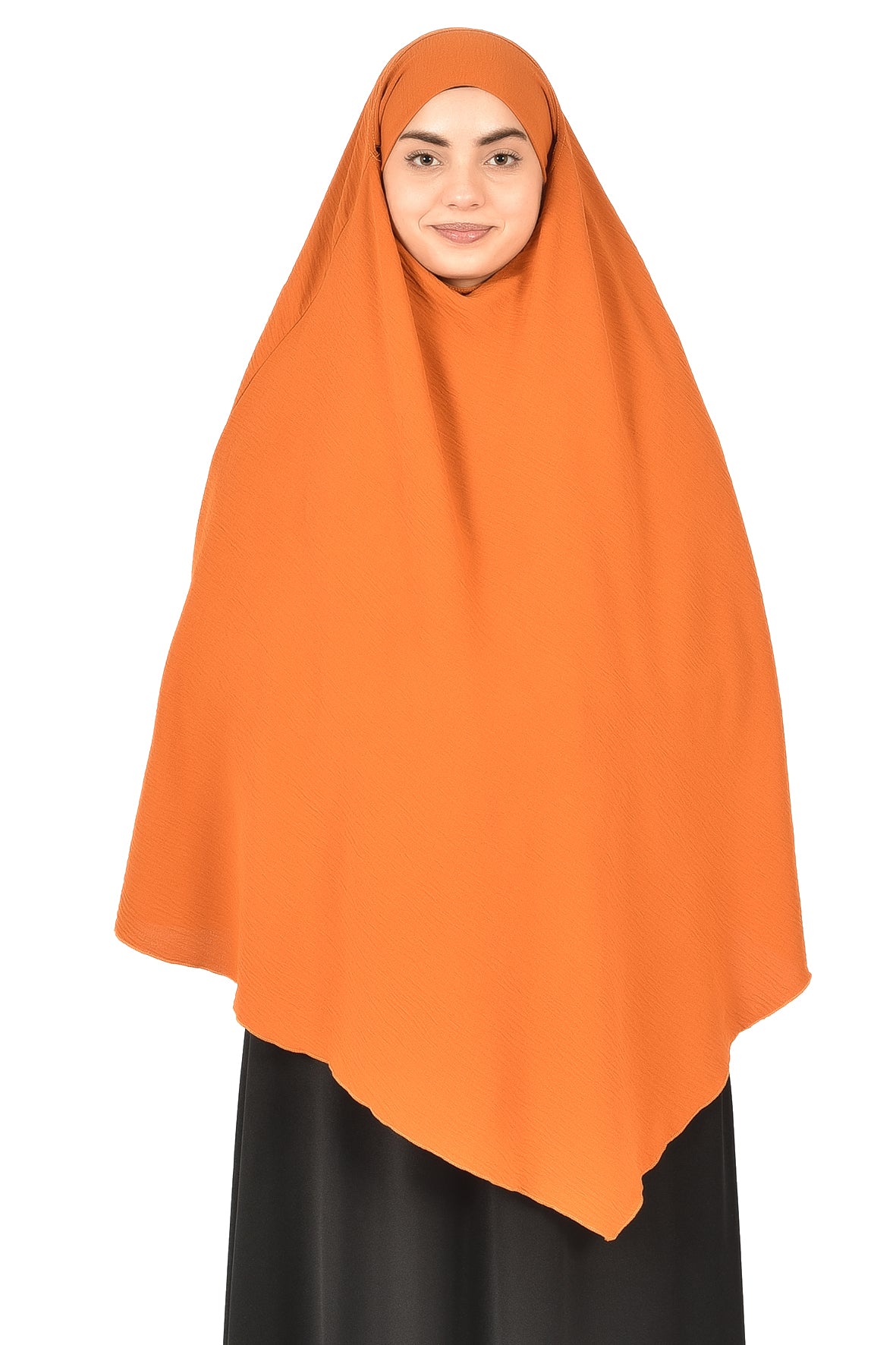 Elegant Women’s Khimar – Light Orange, Soft Crepe Fabric