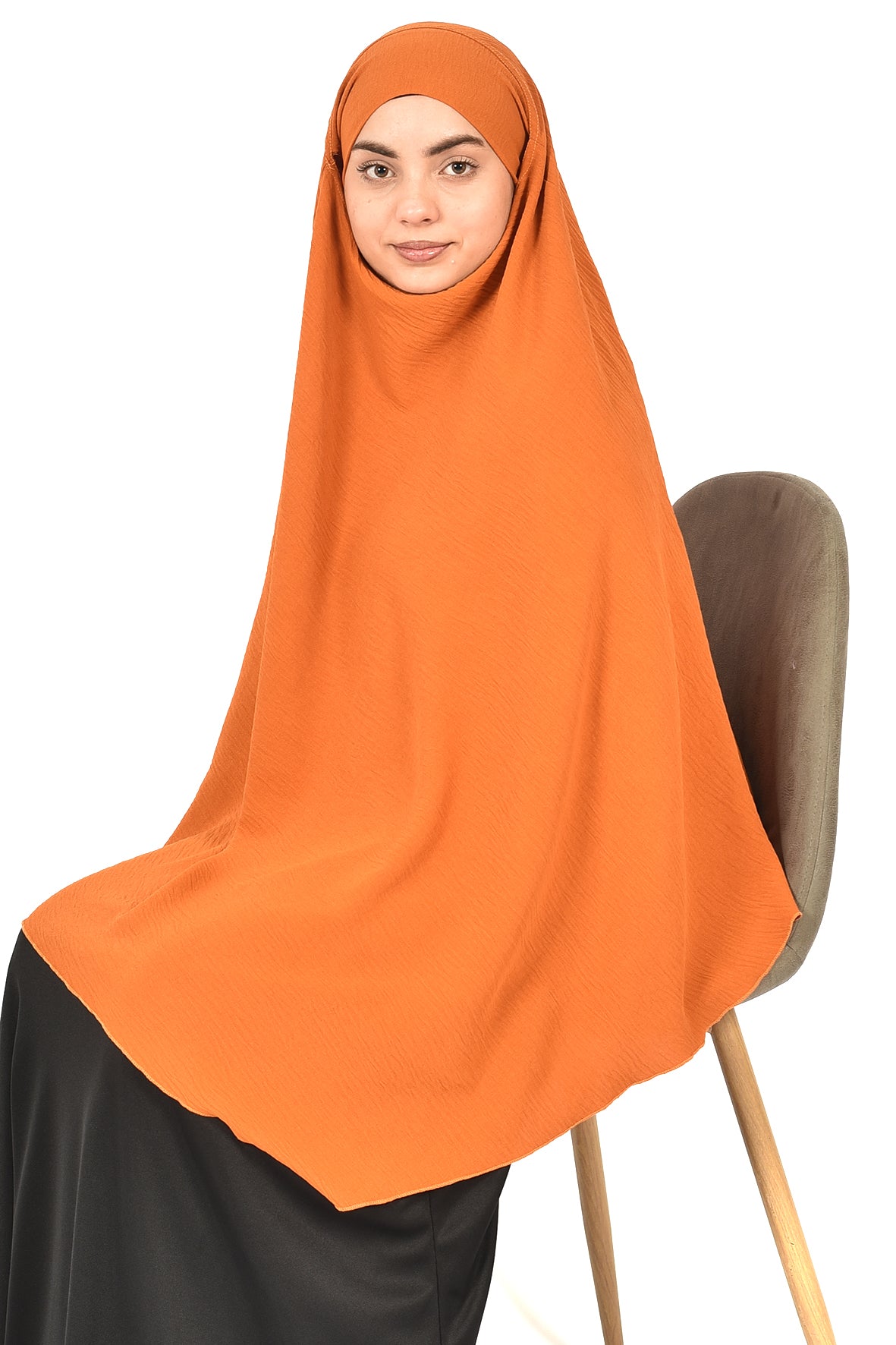 Elegant Women’s Khimar – Light Orange, Soft Crepe Fabric