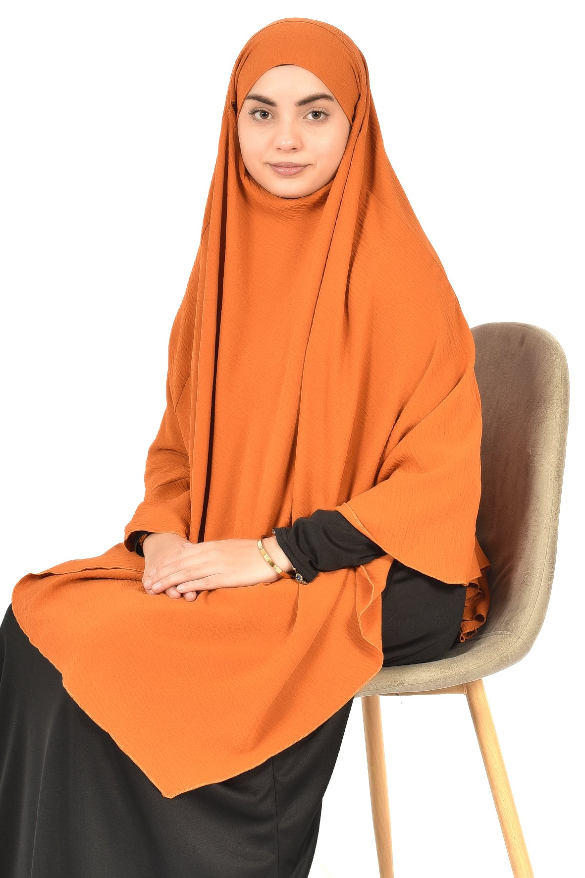 Elegant Women’s Khimar – Light Orange, Soft Crepe Fabric