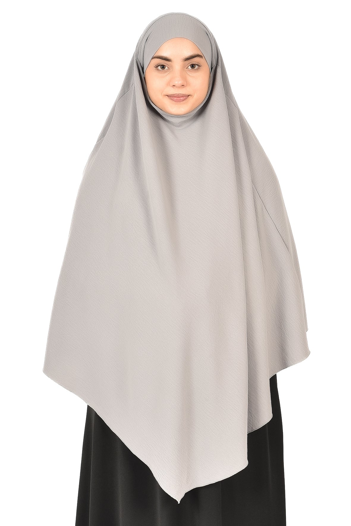 Elegant Women’s Khimar – Light Grey, Soft Crepe Fabric