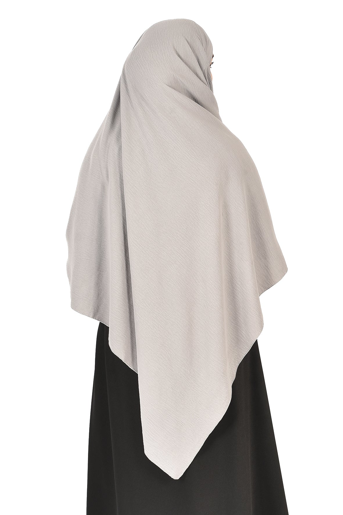 Elegant Women’s Khimar – Light Grey, Soft Crepe Fabric