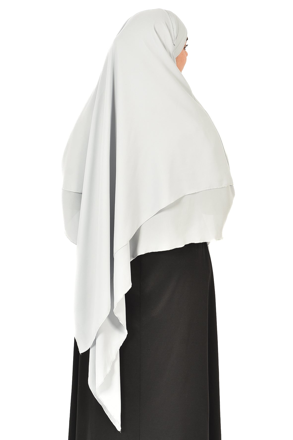 Elegant Women’s Khimar – Light Silver Grey, Soft Crepe Fabric