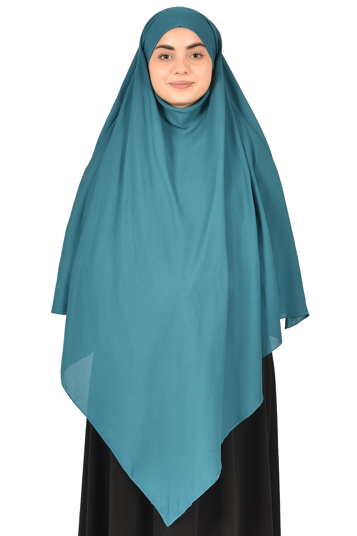 Elegant Women’s Khimar – Dark Teal Blue, Soft Crepe Fabric
