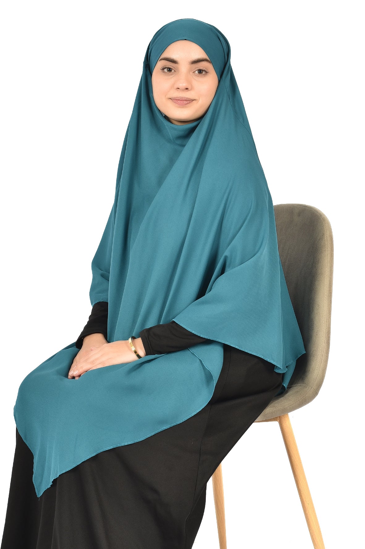 Elegant Women’s Khimar – Dark Teal Blue, Soft Crepe Fabric