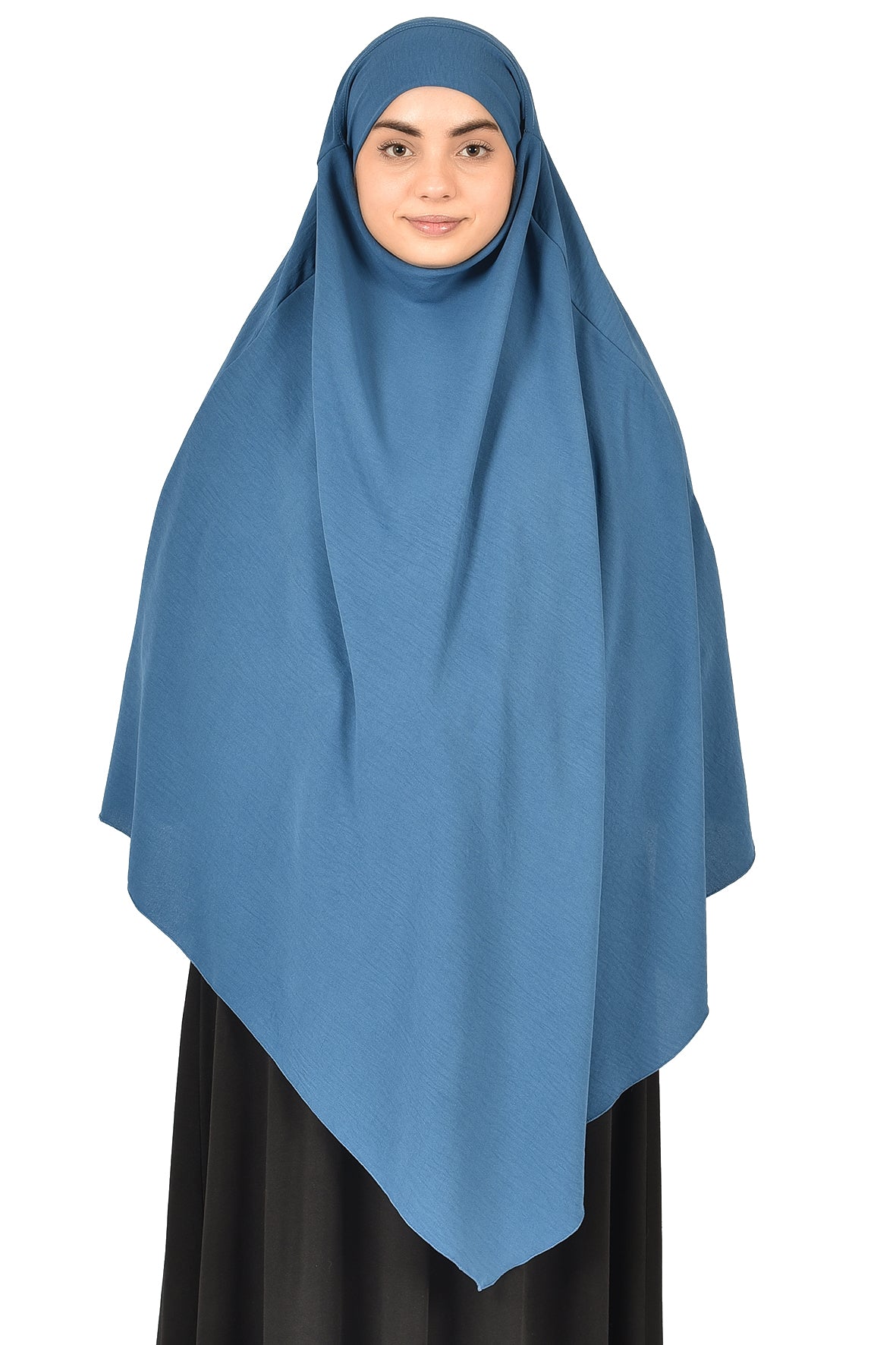 Elegant Women’s Khimar – Denim Blue, Soft Crepe Fabric